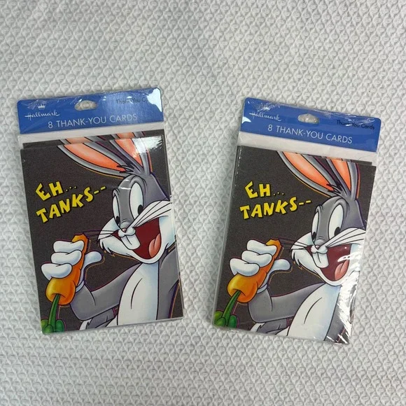2pk Hallmark Looney Tunes Bugs Bunny Thank You Cards 16ct VTG 1996 NEW IN PKG