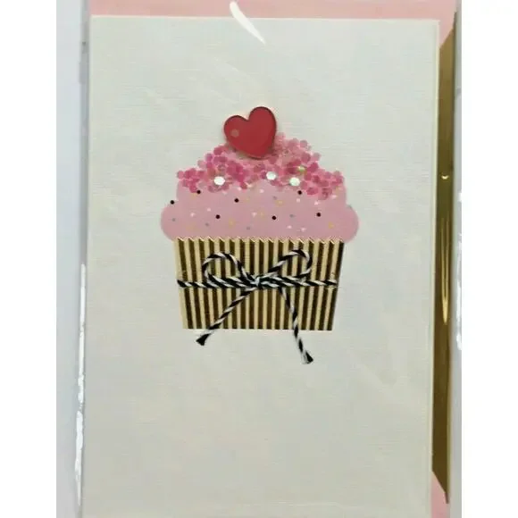 Hallmark Signature Valentine's Day CUPCAKE Sprinkles on top 3-D Card & Envelope
