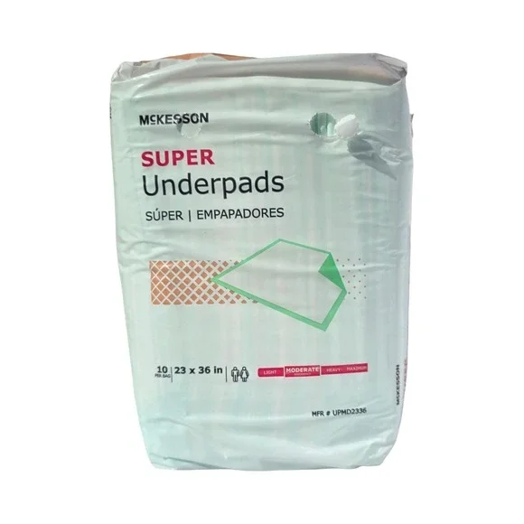MCKESSON Underpads Adult 23x36 White New Super Disposable 10-Pack Odor Control