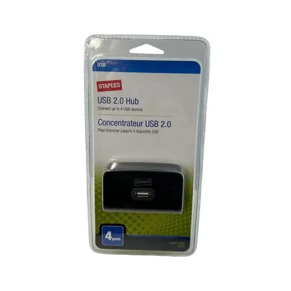 Staples USB 2.0 4 port Hub Model 19036 with Power Adapter and USB to Mini B cord