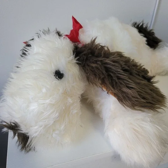Vintage 1997 Build A Bear Shaggy White Brown Dog Floppy Ear Plush 17