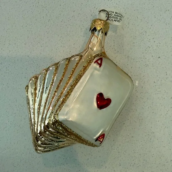Vtg Pier 1 Imports Blown Glass Ace Of Hearts Cards Christmas Ornament‎