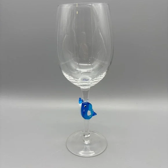 Pier 1 Dolphin Art Glass Stemmed Wine Glass ‎ 9 3/8
