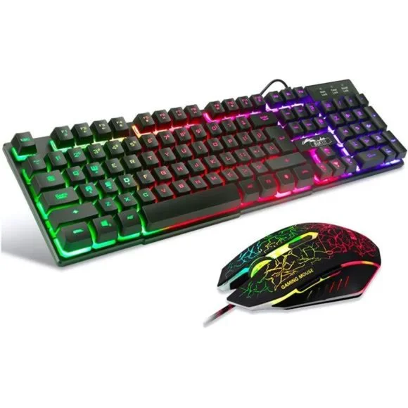 Multiple Color Rainbow LED Backlit Mechanical Feeling USB Wired Gaming Keyboard