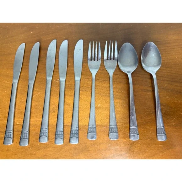 Richfield Utica Flatware Set 9pc Richfield Stainless Korea Vintage Geometric