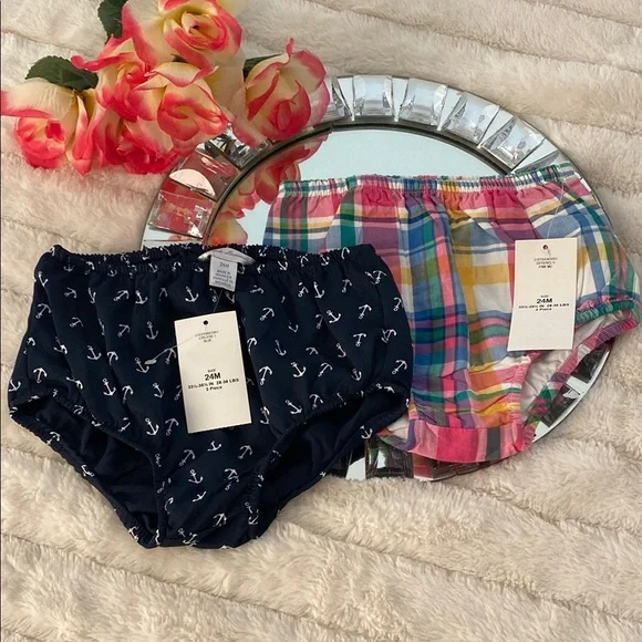New Ralph Lauren Multicolor Plaid and Navy Anchor Print Bloomers 24M