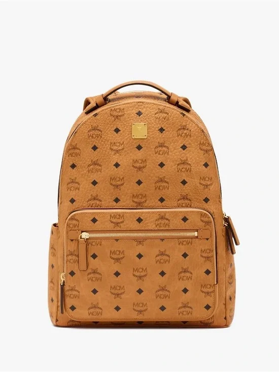 MCM Cognac signature Stark Backpack in Visetos finished with leather trim new