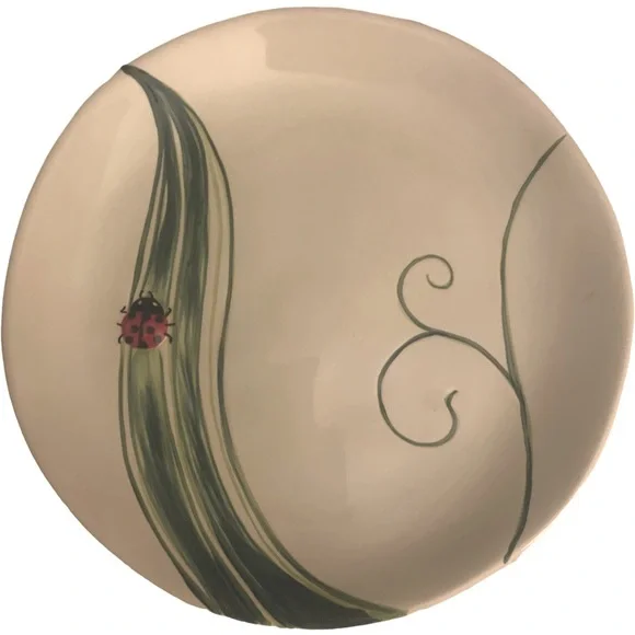 NWT Set/2 Pier 1 Imports Ladybug Hand Painted Salad Dessert Plates 8.5