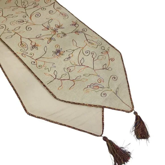 Pier One Imports Table Runner Spanish Floral 14 x 72 Embroidered Tassels