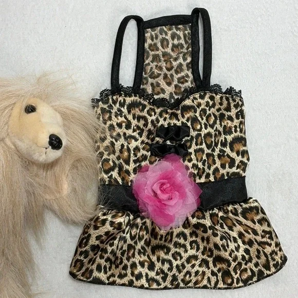 Leopard Print Dog Dress with Pink Flower
