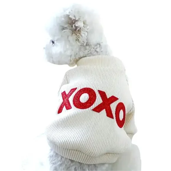 XOXO Cream Red Dog Top Shirt Thin Sweatshirt Warm Valentine Glam Cutecore M