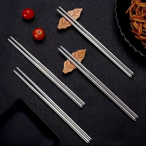 Stainless Steel Lot of 4 Pairs Reusable Food Utensil Chopsticks.