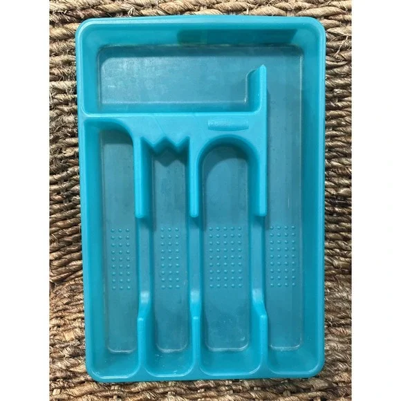 Vintage 1994 Rubbermaid Teal Green Cutlery Organizer Silverware Tray #2919 NOS!