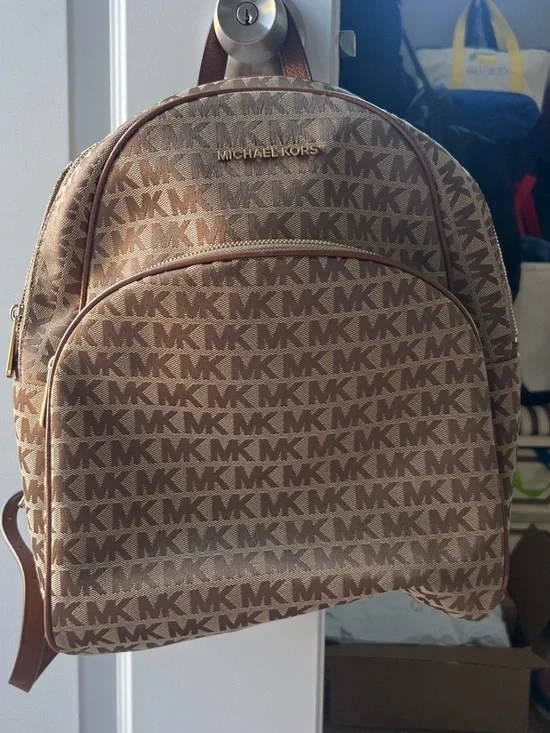 Michael Kors Brown/Tan MK Logo Backpack