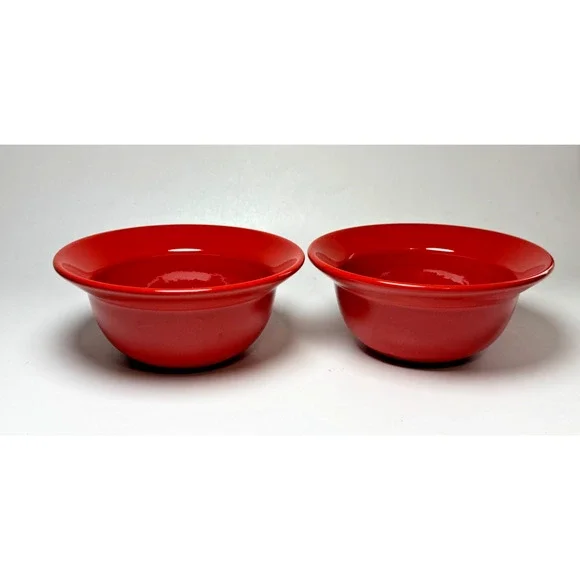 2 Pier 1 Imports Pattern Wide Rimmed Cereal Soup Bowls Earthenware Red Spain