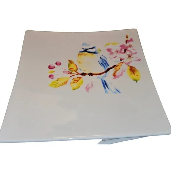 4 Vintage Pier 1 Imports Plates Blue Bird Ceramic Serving Desert 6