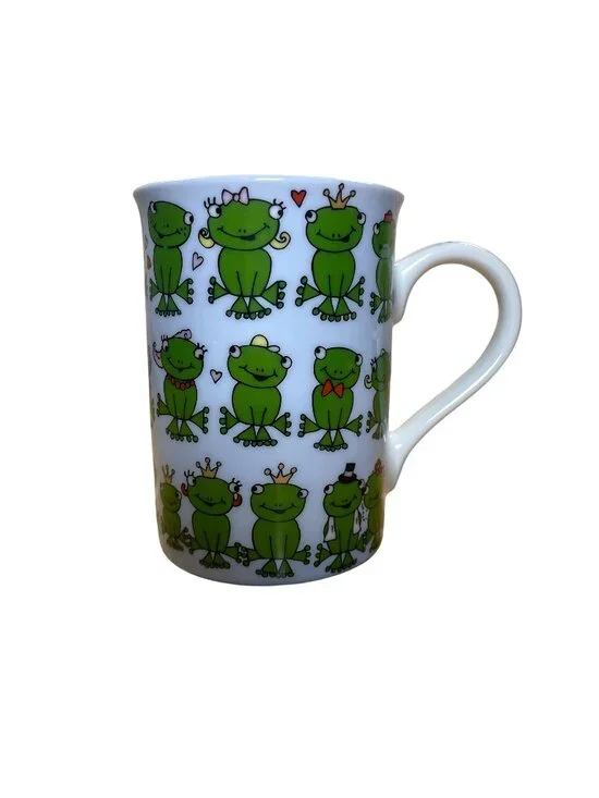 Pier 1 Imports Whimsical Smiling Frogs Tea Coffee Mug Cup Porcelain 10 oz
