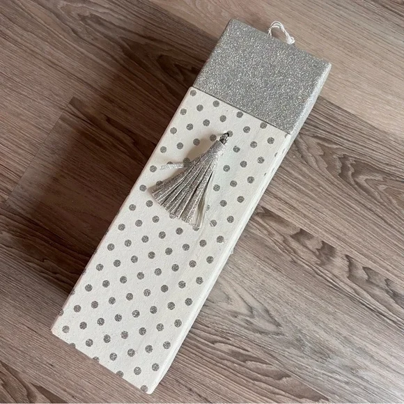Pier 1 Silver Polka Dot Wine Gift Box with Tassels
