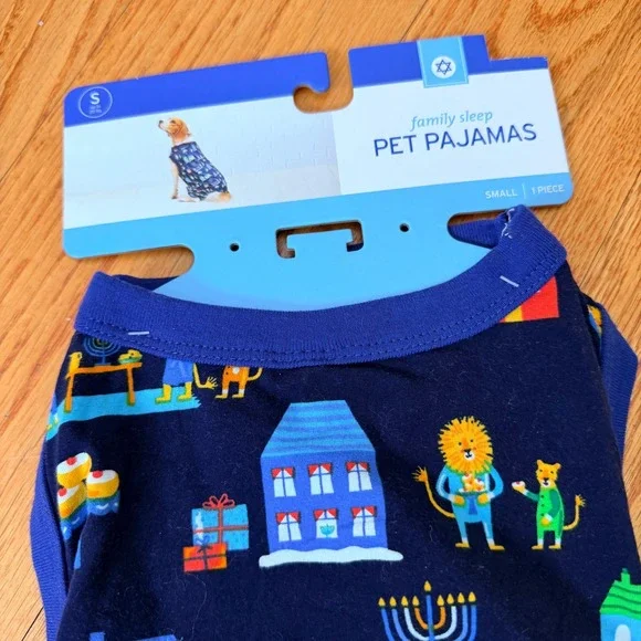 Hanukkah Pet Pajamas‎ Small Navy Blue Menorah Dreidel Cat Dog Family Sleep NWT