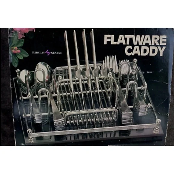 Vintage Barclay & Geneve‎ Flatware Buffet Caddy Organizer Chrome Acrylic 11
