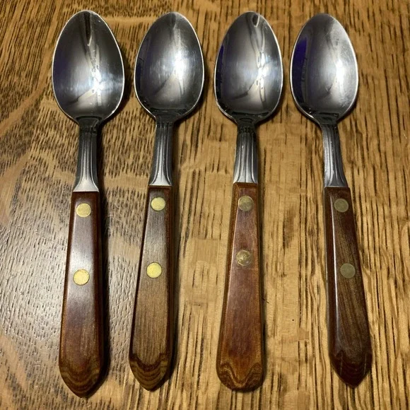 Set of 4‎ Teaspoons MCM Tableware Set /Wood Handles Stainless Usa