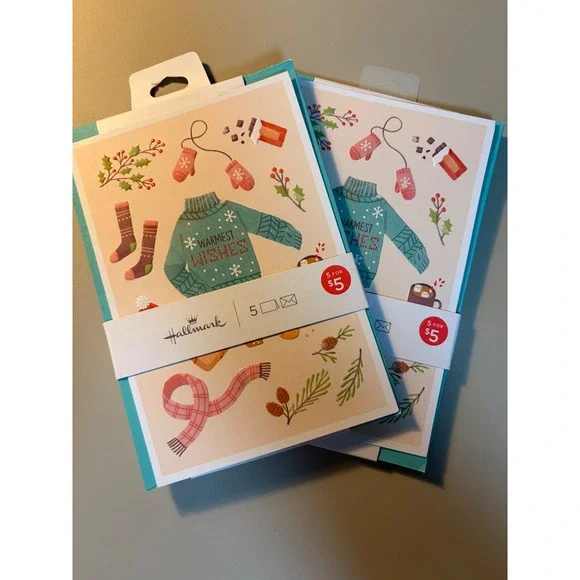 Hallmark Warmest Wishes Holiday Greeting Cards 2 Packs of 5 Winter Sweater Teal