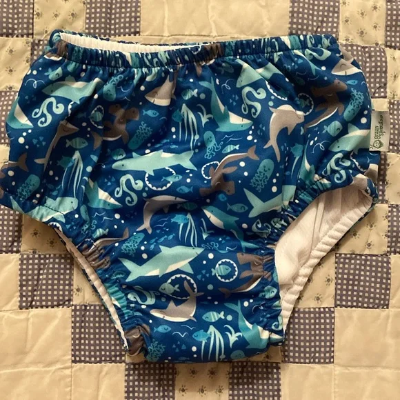 Green Sprouts 3T Blue Shark Print Kids Swim Diaper