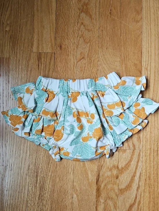 kate quinn Yellow Floral Ruffle Diaper Cover with Mint Leaves