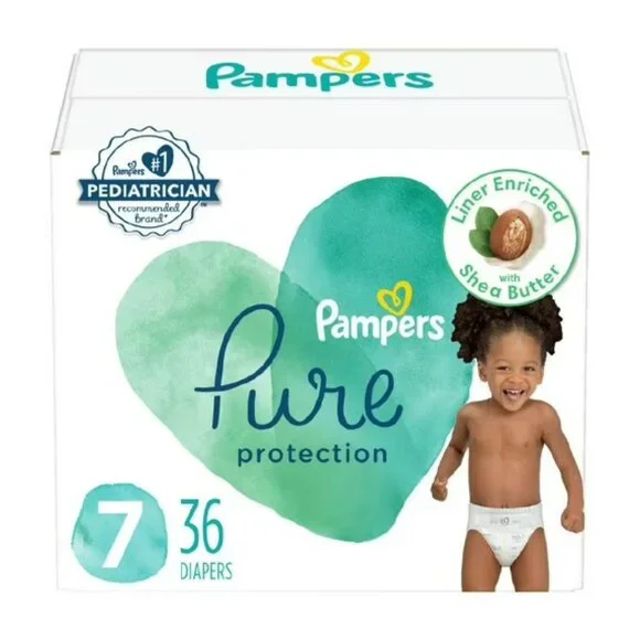 Pampers Pure Protection Baby Diapers Size 7, 36 Count - New & Sealed in Box!
