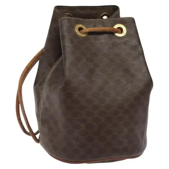CELINE Macadam Canvas Purse Backpack Pvc Leather Brown Gold