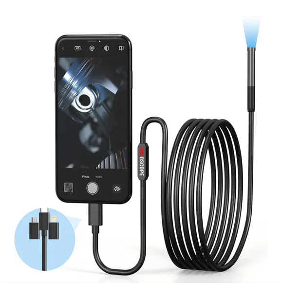 Endoscope Camera With Light Borescope With 6 LED Lights 9.8ft Semi Rigid Snake