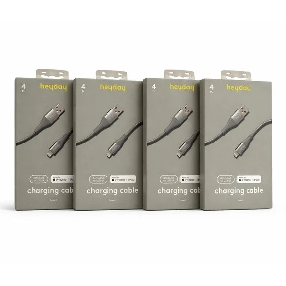 NIB Sealed Set of 4 Heyday 4 Ft Fast Charge USB-A Charging Cable iPhone & IPad