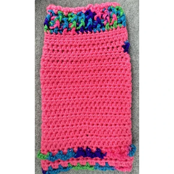 Extra Small Dog Sweater Crochet Hot Pink Variegated Trim Handmade Crocheted