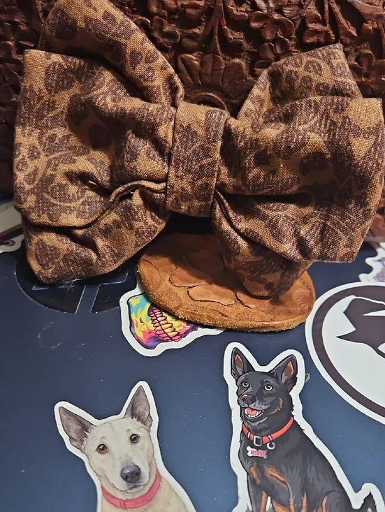 Handmade Brown Paisley Pet Collar Bow Tie Accessory NEW