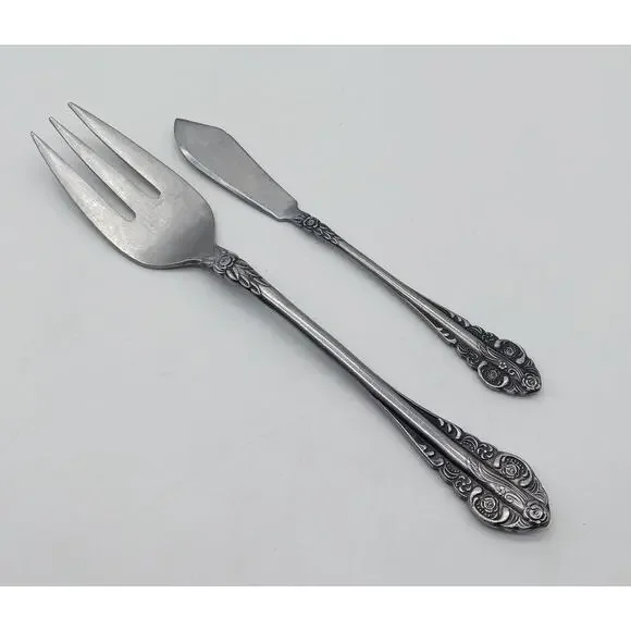 Vtg Stanley Roberts Cold Meat Serving Fork Master Butter Knife SRB10 Roses MCM