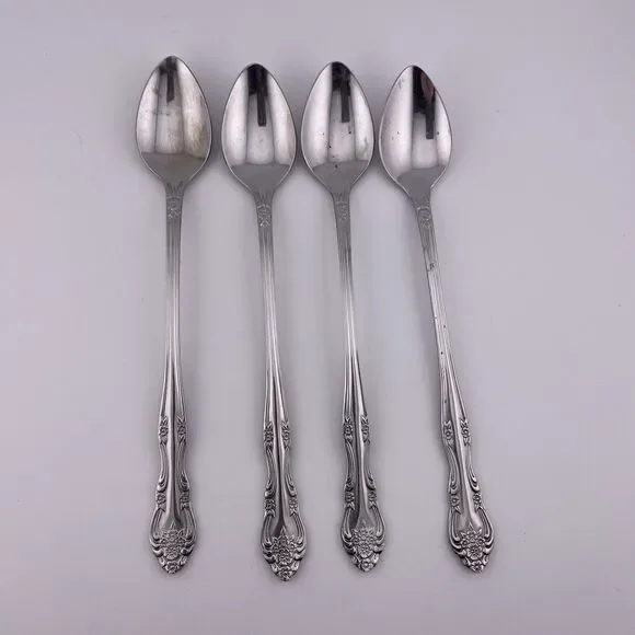 Rogers DREAM ROSE / ROSE BUD Stainless Korea Ice Tea Spoons Set Of 4 Size 7.5”