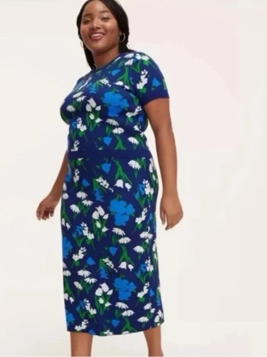 NWOT Kate Spade mixed floral sweater and midi skirt - Blue Floral size XL