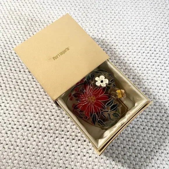 Pier 1 Imports Cloisonne Poinsettia Holiday Christmas Heart Ornament In Box 2019