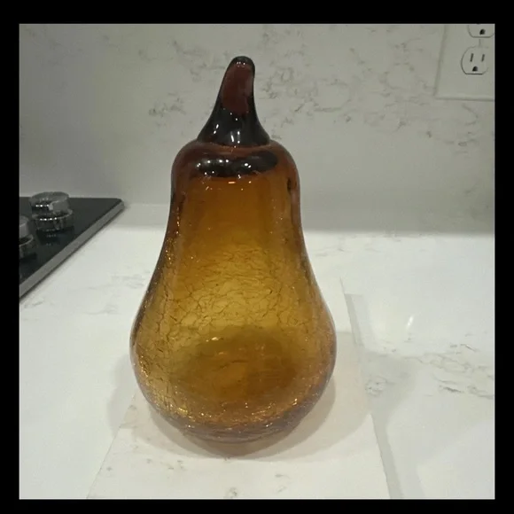 Pier One Gold Crackle Glass Pear 7” Tall