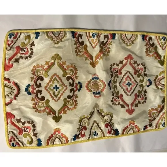 Pier 1 Throw Pillow Cover Embroidery Yellow Trim 20x13