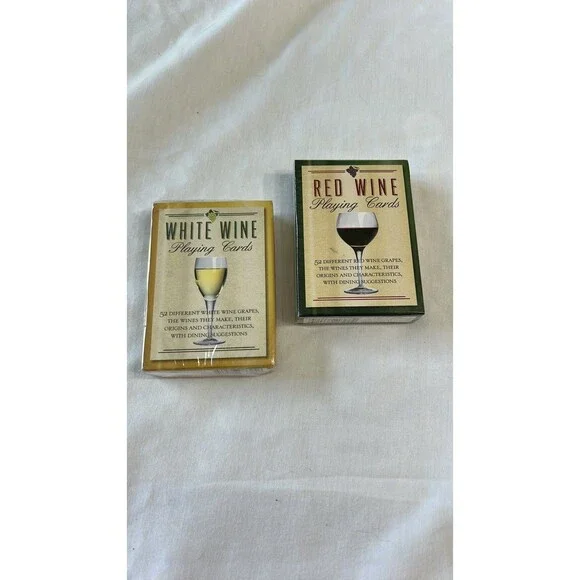 vintage-style white wine and red wine playing cards by Inkstone Design Inc