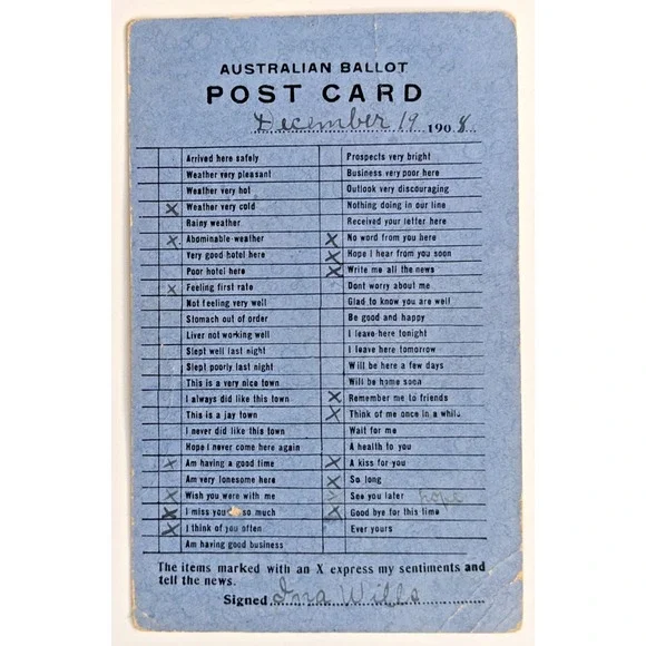 Australian Ballot Checklist‎ Comic Sentiment Novelty Antique 1900s Postcard