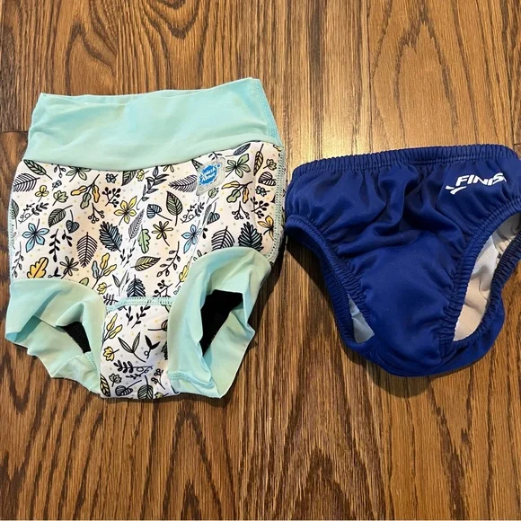 Swim About and Finis Kids Swim Diaper Set - Blue and Mint. Size 2T