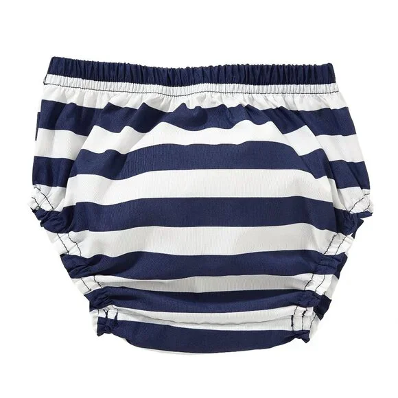 NWT Pottery Barn Kids Diaper Cover 6-12M Blue White Rugby Stripe Water Resistant