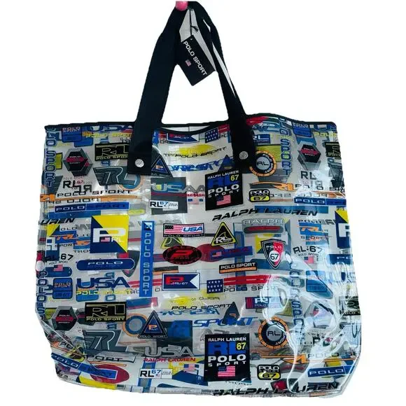 Vintage NEW Polo Sport Ralph Lauren XL Clear PVC Racing Jacket Tote Bag Mens Uni
