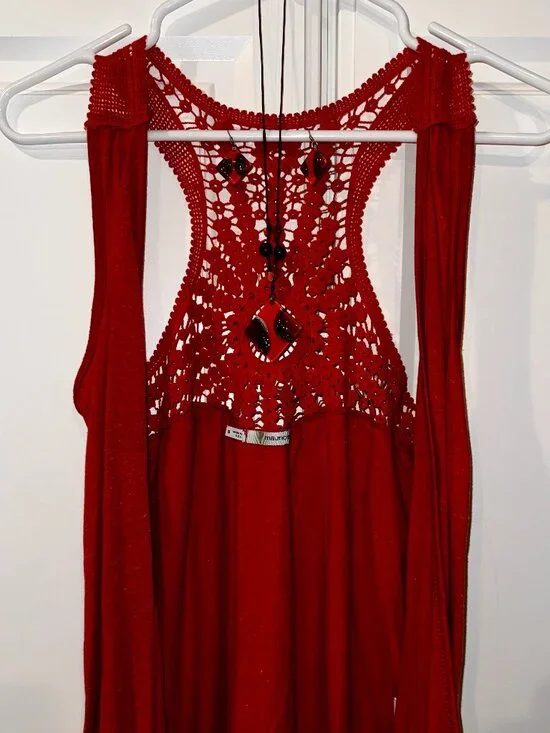 Maurices Boho Crochet Back Tank Top Small + Matching Jewelry Set