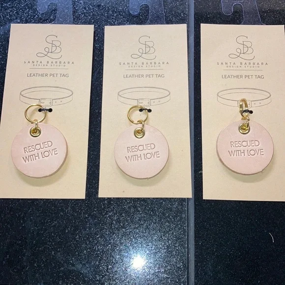 NWT Set of 3 Santa Barbara Design Leather Pet Tag Rescued with Love