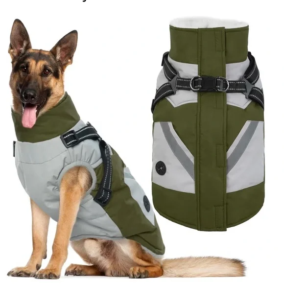 IECOii Zip Up Dog Coat - Waterproof Winter Fleece Jacket in Army Green, 726/bb1