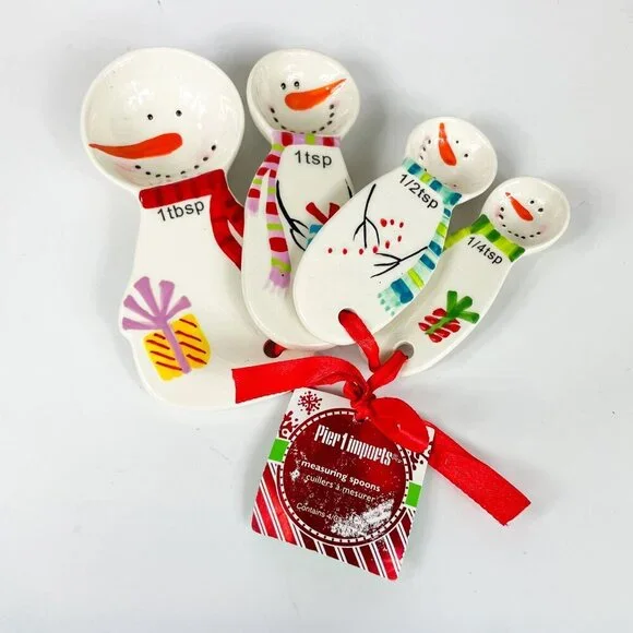 Hand-Painted Ceramic Snowman Measuring Spoons Set Of 4 By Pier 1
