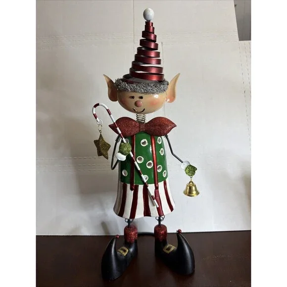 Pier 1 Imports Christmas Elf Tea Light Holder ceramic & Tin Bobblehead RARE 18”